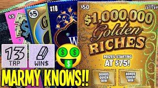 MARMY KNOW$!  BIG $50 Ticket + Gold Mine 9X + Lucky No. 13!  $130 TEXAS Lottery Scratch Offs