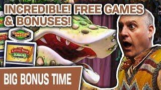 INCREDIBLE! 28 Free Games + 3 Bonus Rounds  Little Shop of Horrors SLOTS