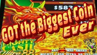 I GOT THE BIGGEST COIN EVER !!MIGHTY CASH ULTRA 88 Slot (Aristocrat) $4.80 Bet$160 Free Play 栗スロ