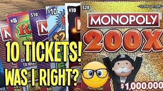 WAS IT THE RIGHT WIN?  MONOPOLY 50X, 100X, 200X + 7 MORE!  $80 TX Lottery Scratch Offs