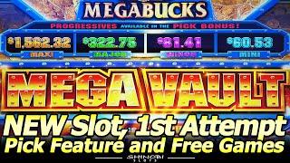 NEW MegaBucks MEGA VAULT Slot Machine - Live Play, Jackpot Picking Feature and 2 Free Spins Bonuses!