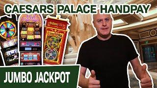 VEGAS JACKPOT HANDPAY at CAESARS PALACE!  Jin Long 888 + Wheel of Fortune + Double Top Dollar