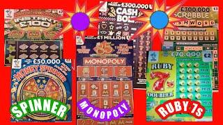 Ruby 7s DoublerMONOPOLY.Cash BoltMoney SpinnerInstant £100Scratchcards