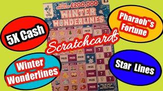 Scratchcards.....Winter Wonder Lines.....Pharaoh's Fortune .5x  Cash...Star Lines