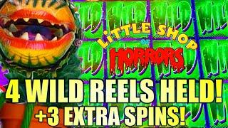 WINNING! AWESOME 4 WILD REELS +3 EXTRA SPINS!! LITTLE SHOP OF HORRORS Slot Machine (EVERI)
