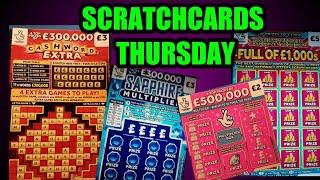 SCRATCHCARD  THURSDAY..INCLUDES NEW CARDS..SAPPHIRE MULTIPLIER..CASHWORD EXTRA..FULL £1,000..Etc