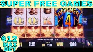 $12 MAX BET Wonder 4 Fire Light Slot Machine  Super Free Game ! Max Bet Live Slot Play NICE GAME