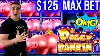 $125 Max Bet BIG JACKPOT On Piggy Bankin Slot Machine